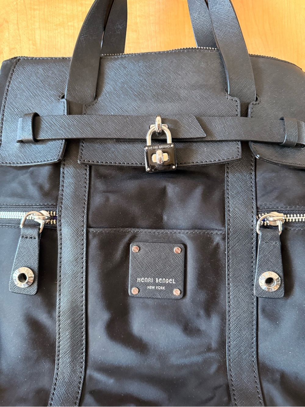 henri bendel Black Nylon Backpack Tote with Silver Hardware- perfect condition - Picture 2 of 10
